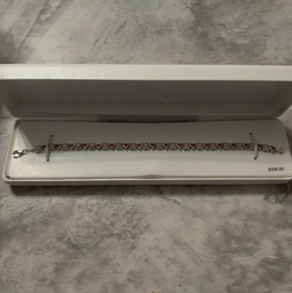 1/6 ct. Diamond 18k Rose Gold Over Sterling Heart Bracelet - Picture 2 of 4